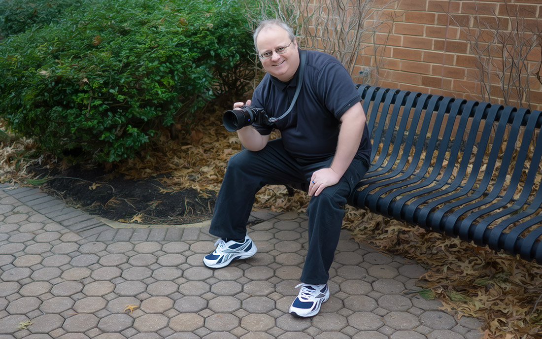 promo pic on park bench